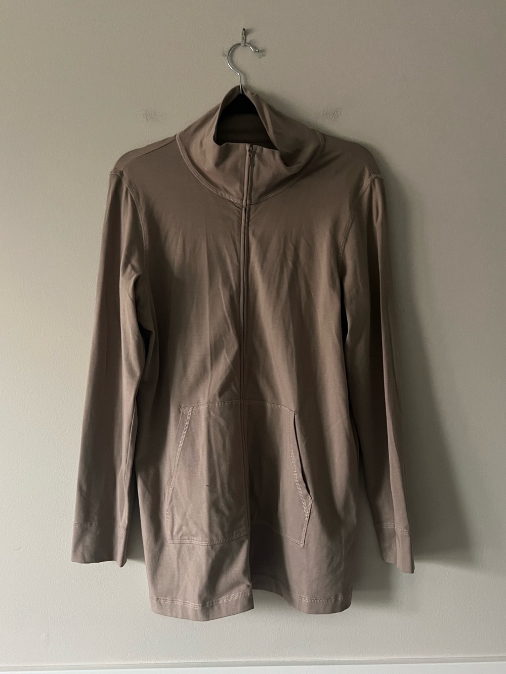 Eileen Fisher Hi Collar Long Zip Jacket Stone Taupe Medium NWT
